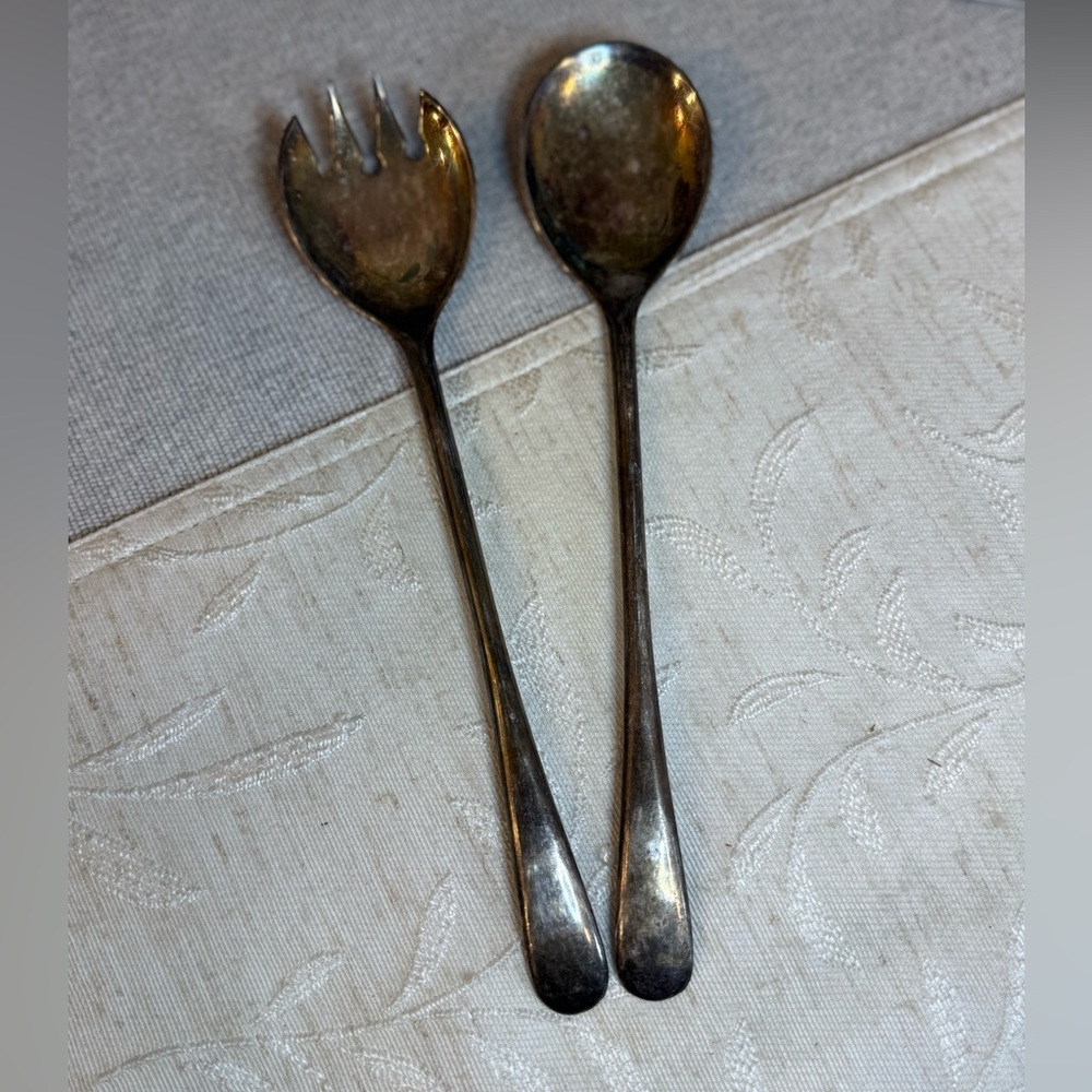 Large 9" Silver Plated Italy Salad Serving Set - Elegant Hostess Gift - Vintage - Picture 3 of 9
